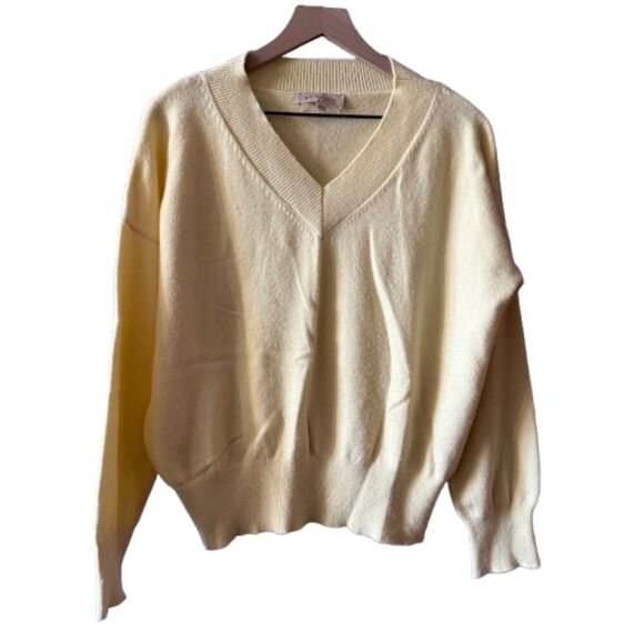 Women's L Philosophy V-neck Sweater Pale Yellow Fuzzy Soft - Picture 1 of 7